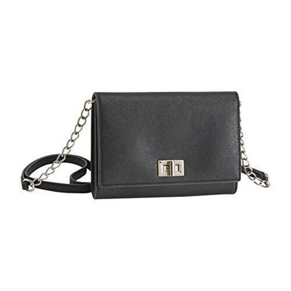 Prince & Fox Turnlock Crossbody Bag Black Saffiano Handbag NWOT